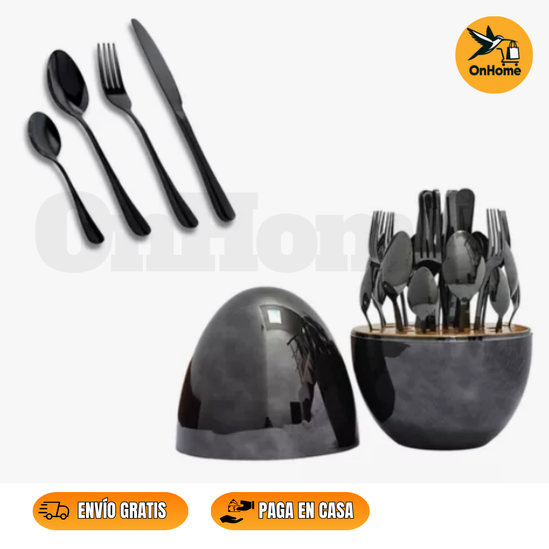 JUEGO DE CUBIERTOS 24PCS ACERO INOXIDABLE ESTUCHE HUEVO 🍴
