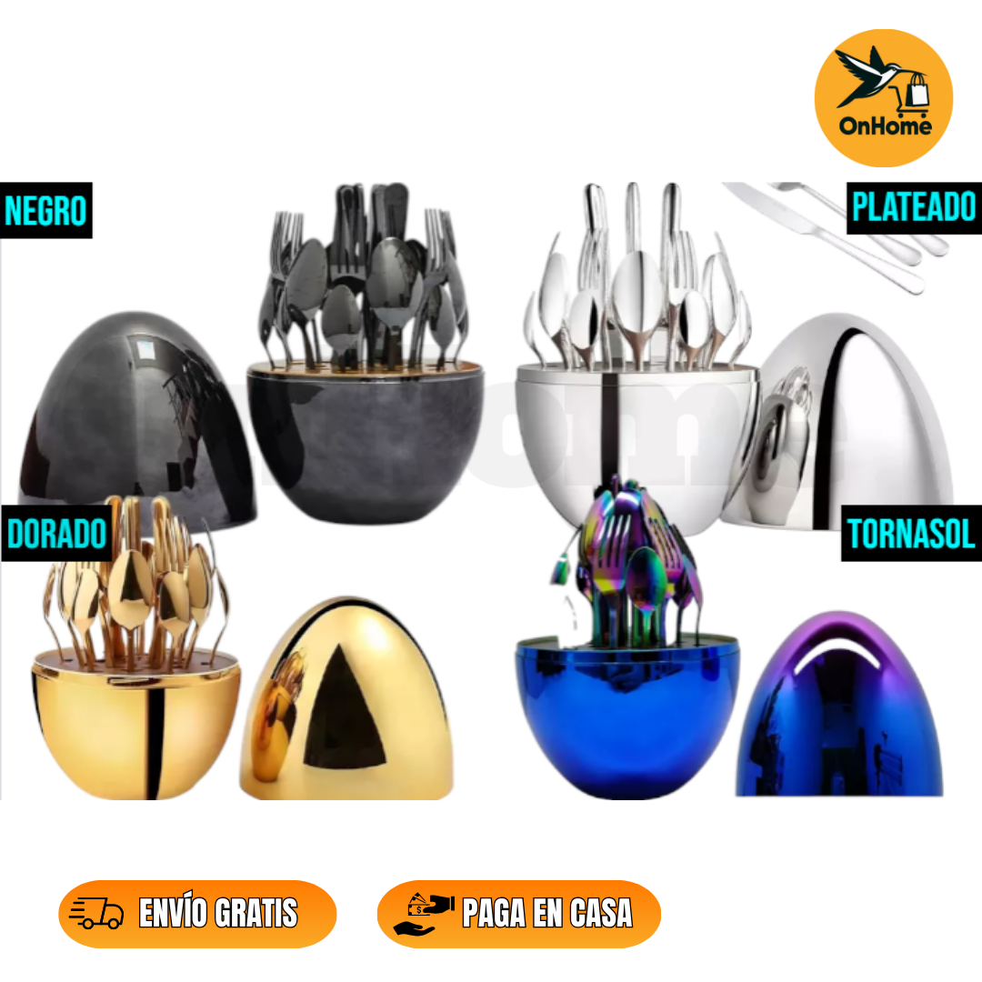 JUEGO DE CUBIERTOS 24PCS ACERO INOXIDABLE ESTUCHE HUEVO 🍴