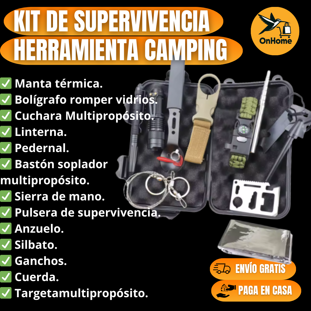 KIT DE SUPERVIVENCIA 12 EN 1 🧗♂️ HERRAMIENTA CAMPING ⛺