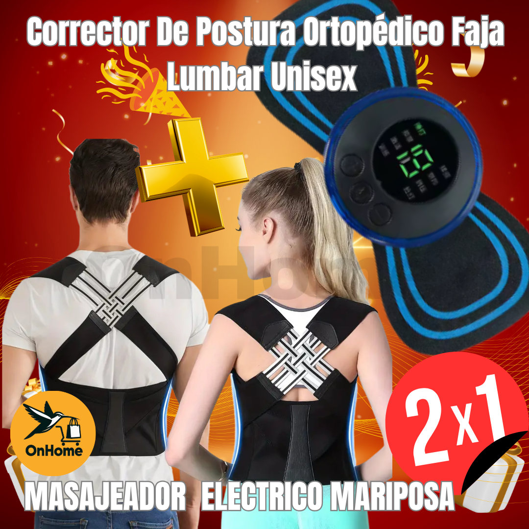 COMBO CORRECTOR DE POSTURA UNISEX ➕ MASAJEADOR ELECTRICO PORTATIL EMS