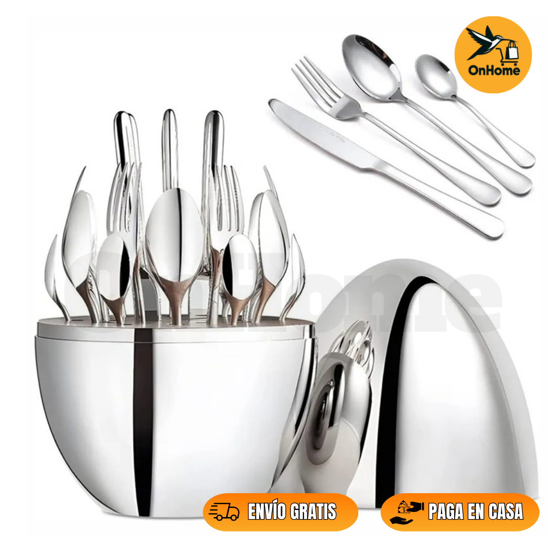JUEGO DE CUBIERTOS 24PCS ACERO INOXIDABLE ESTUCHE HUEVO 🍴
