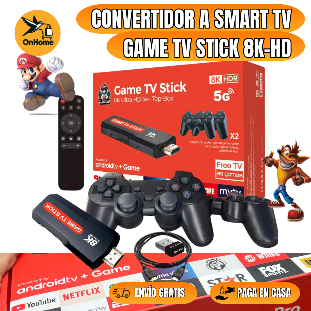CONVERTIDOR A SMART TV📺 - GAME TV STICK 8K-HD🎮 (Disfruta de todas las plataformas de STREAMING para que veas películas y más)