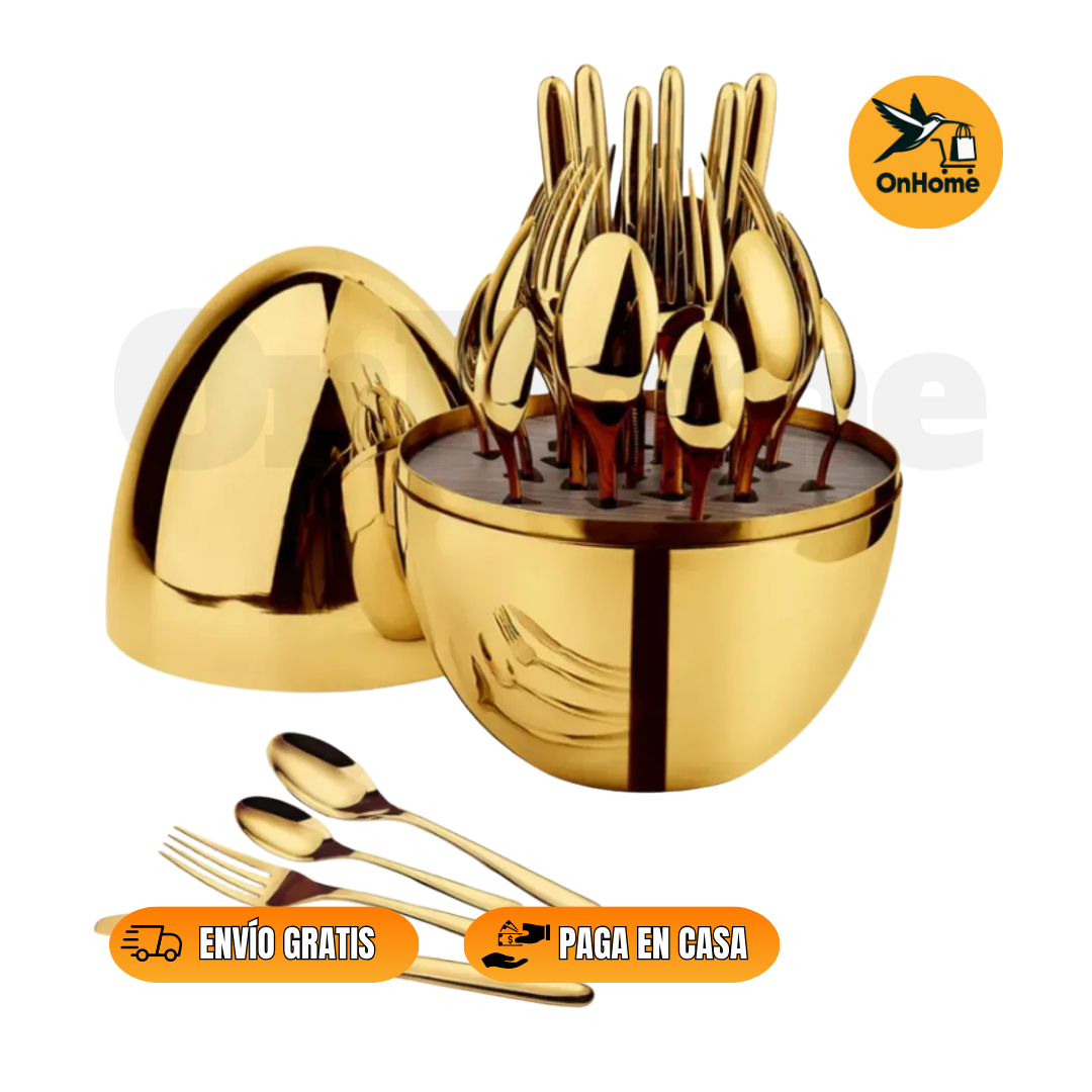 JUEGO DE CUBIERTOS 24PCS ACERO INOXIDABLE ESTUCHE HUEVO 🍴