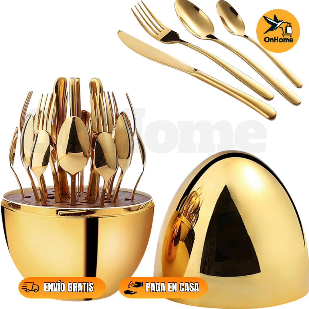 JUEGO DE CUBIERTOS 24PCS ACERO INOXIDABLE ESTUCHE HUEVO 🍴