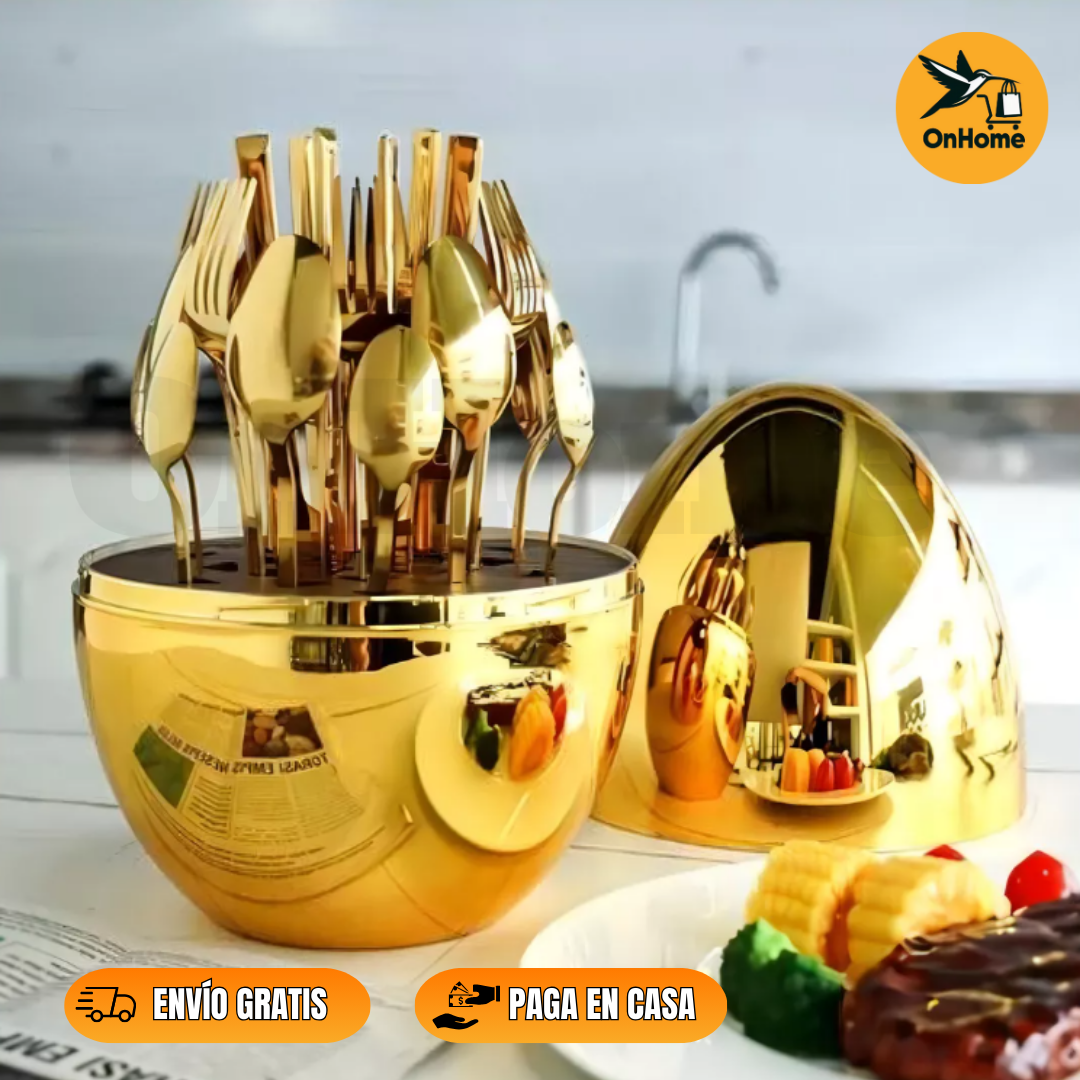 JUEGO DE CUBIERTOS 24PCS ACERO INOXIDABLE ESTUCHE HUEVO 🍴