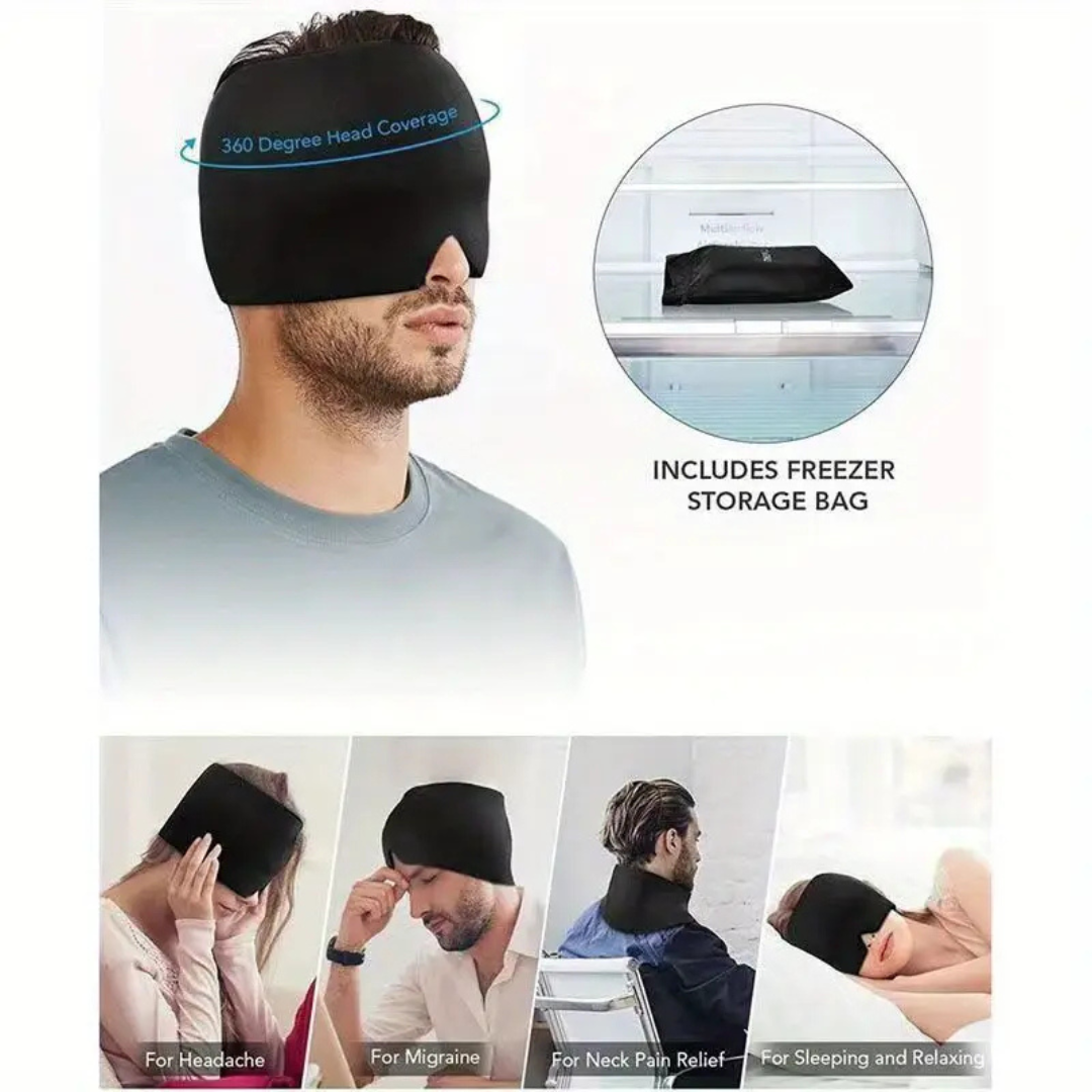 MASAJEADOR MICROCORRIENTE + GORRO MASCARA EN GEL TERAPIA FRÍO Y CALOR