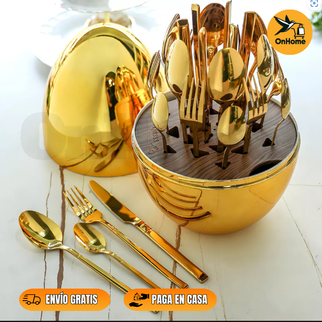 JUEGO DE CUBIERTOS 24PCS ACERO INOXIDABLE ESTUCHE HUEVO 🍴