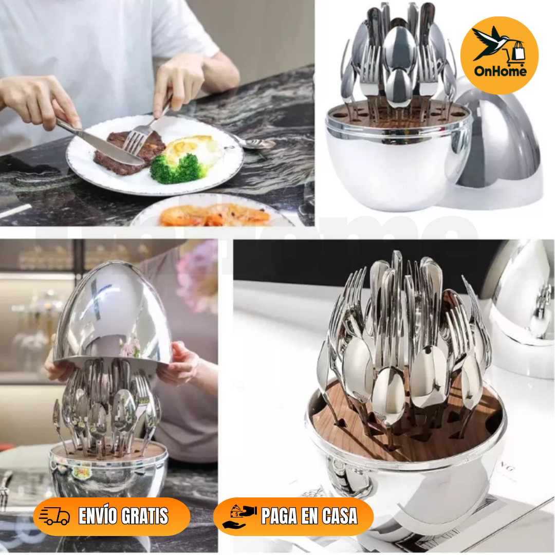 JUEGO DE CUBIERTOS 24PCS ACERO INOXIDABLE ESTUCHE HUEVO 🍴