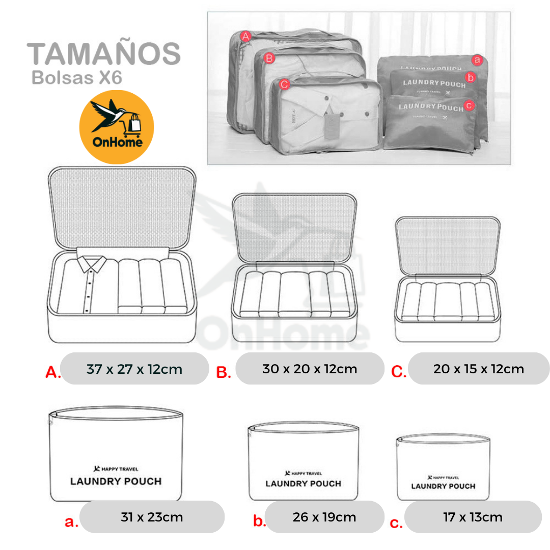SET ORGANIZADOR PARA VIAJES X6 UNIDADES