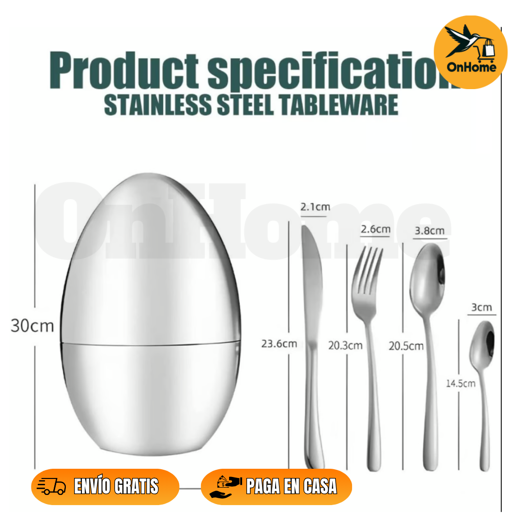 JUEGO DE CUBIERTOS 24PCS ACERO INOXIDABLE ESTUCHE HUEVO 🍴