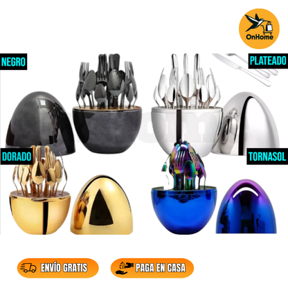 JUEGO DE CUBIERTOS 24PCS ACERO INOXIDABLE ESTUCHE HUEVO 🍴