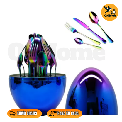 JUEGO DE CUBIERTOS 24PCS ACERO INOXIDABLE ESTUCHE HUEVO 🍴