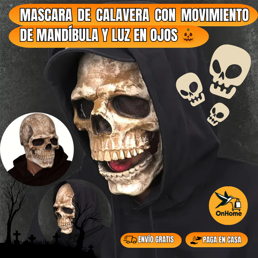 MASCARA DE CALAVERA - LATEX🎃👻 (Con movimiento de mandíbula y luz en ojos)