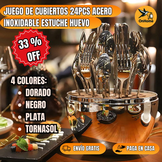 JUEGO DE CUBIERTOS 24PCS ACERO INOXIDABLE ESTUCHE HUEVO 🍴