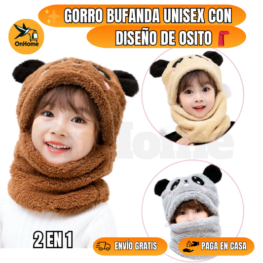 🧣 GORRO BUFANDA UNISEX CON DISEÑO DE OSITO 🧣