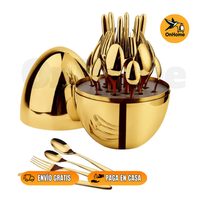 JUEGO DE CUBIERTOS 24PCS ACERO INOXIDABLE ESTUCHE HUEVO 🍴
