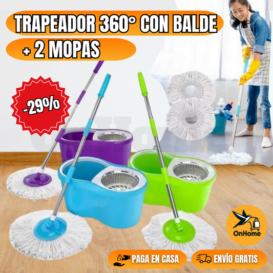 TRAPERO 360° CON BALDE + 2 MOPAS